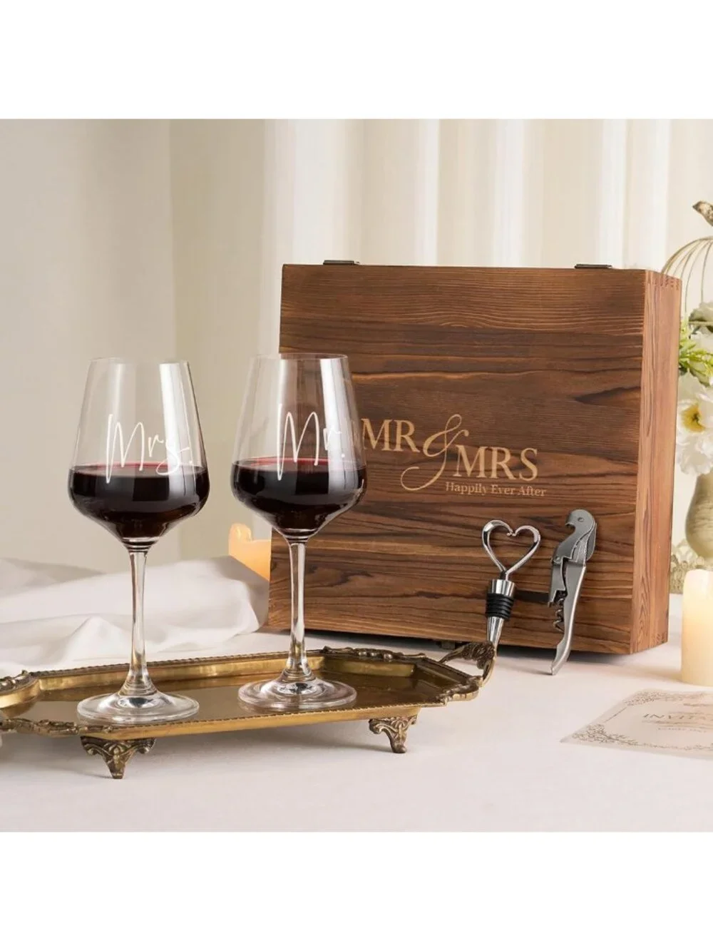 Mr & Mrs Wine Glasses Set - Perfect Bridal Shower & Wedding Gifts for Couples